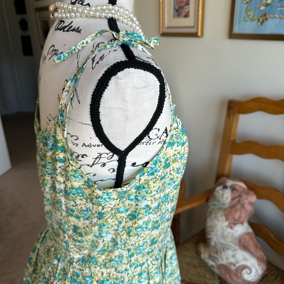 Ann Taylor Loft Sundress Womens 6 Aqua yellow Floral Spagetti Tie Straps Cotton - Picture 5 of 8
